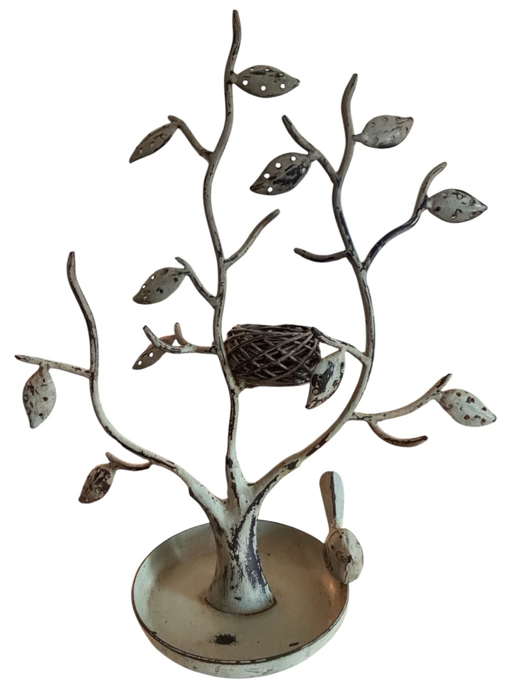 Distressed Metal Tree Jewelry Holder with Nest Accent